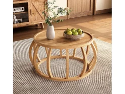 Tribesigns Mesa de Café de Madeira Sólida, Mesa Central Redonda de 80cm com Base de Moldura Curva^ Mesa De Centro