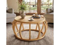 Tribesigns Mesa de Café de Madeira Sólida, Mesa Central Redonda de 80cm com Base de Moldura Curva^ Mesa De Centro