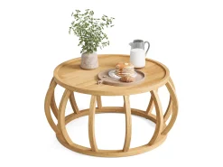 Tribesigns Mesa de Café de Madeira Sólida, Mesa Central Redonda de 80cm com Base de Moldura Curva^ Mesa De Centro