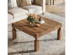 Mesa De Centro|Tribesigns Mesa de Café de Madeira Sólida, Mesa de Sala de Estar Retangular Moderna de Meio Século com 100cm Castanho