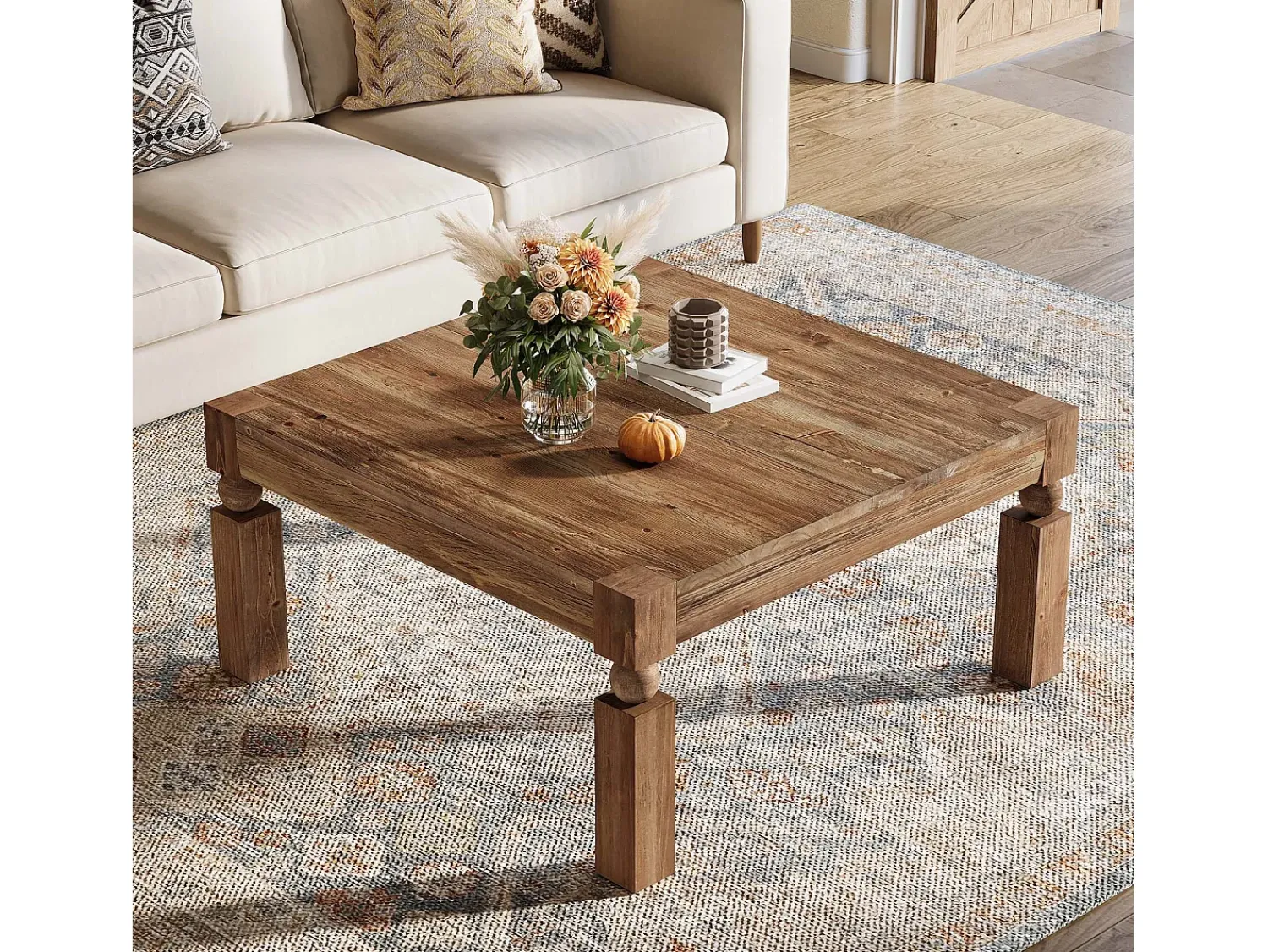 Mesa De Centro|Tribesigns Mesa de Café de Madeira Sólida, Mesa de Sala de Estar Retangular Moderna de Meio Século com 100cm Castanho