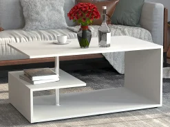 Clearance VCM Mesa de café de madeira Sofatic Sala de estar Mesa de mesa lateral Mesa de café Maliso M Branco