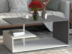 Hot VCM Mesa de café de madeira Sofatic Sala de estar Mesa de mesa lateral Mesa de café Maliso M (branco / antracite) Preto / Branco