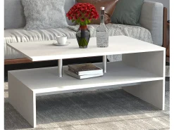 New VCM Mesa de café de madeira Sofatic Sala de estar Mesa de mesa lateral Mesa de café Maliso L Branco