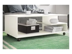 Mesa De Centro*VCM Mesa de café de madeira Sofatic Sala de estar Mesa de rolamento Mesa de café Stango XL (Branco) Multicor