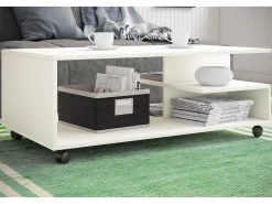 Mesa De Centro*VCM Mesa de café de madeira Sofatic Sala de estar Mesa de rolamento Mesa de café Stango XL (Branco) Multicor