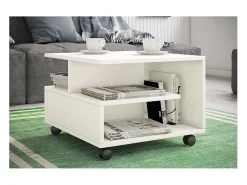 VCM Mesa de café de madeira Sofatic Sala de estar Mesa de rolamento Mesa de café Stango S (Branco)^ Mesa De Centro