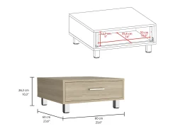 Clearance TuHome Mesa de Café de Pequim, com gaveta Branco