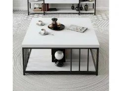 Mesa De Centro*Dmora Mesa de café Dfedrizz, Mesa de café, Porta-revistas para sofá, Prateleira para sala de estar, 90x90h40 cm, Preto e Branco