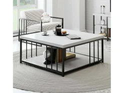 Mesa De Centro*Dmora Mesa de café Dfedrizz, Mesa de café, Porta-revistas para sofá, Prateleira para sala de estar, 90x90h40 cm, Preto e Branco