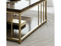 Hot Dmora Mesa de café Dfedrizz, Mesa de café, Suporte para sofá, Prateleira para sala, 90x90h40 cm, Noz e Ouro Castanho