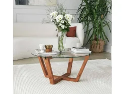 Dmora Mesa de café Dflorenz, TavOlo baixo de café, Suporte de revistas para sofá, Prateleira de sala de estar, 75x75h35 cm, Noz^ Mesa De Centro