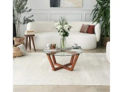 Dmora Mesa de café Dflorenz, TavOlo baixo de café, Suporte de revistas para sofá, Prateleira de sala de estar, 75x75h35 cm, Noz^ Mesa De Centro