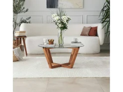 Dmora Mesa de café Dflorenz, TavOlo baixo de café, Suporte de revistas para sofá, Prateleira de sala de estar, 75x75h35 cm, Noz^ Mesa De Centro