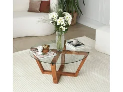 Dmora Mesa de café Dflorenz, TavOlo baixo de café, Suporte de revistas para sofá, Prateleira de sala de estar, 75x75h35 cm, Noz^ Mesa De Centro