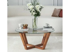 Dmora Mesa de café Dflorenz, TavOlo baixo de café, Suporte de revistas para sofá, Prateleira de sala de estar, 75x75h35 cm, Noz^ Mesa De Centro