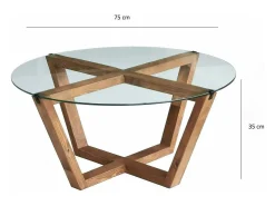 Dmora Mesa de café Dflorenz, TavOlo baixo de café, Suporte de revistas para sofá, Prateleira de sala de estar, 75x75h35 cm, Noz^ Mesa De Centro