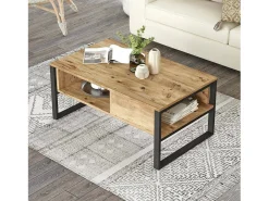 Mesa De Centro*Dmora Mesa de café Dfranzos, Mesa de café, Suporte para sofá, Prateleira de sala, 100x60h44 cm, Carvalho Castanho