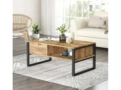 Mesa De Centro*Dmora Mesa de café Dfranzos, Mesa de café, Suporte para sofá, Prateleira de sala, 100x60h44 cm, Carvalho Castanho