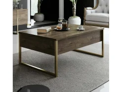 Dmora Mesa de café Dgiagnon, Mesa de café, Porta-revistas pEr sofá, prateleira de sala de estar, 90x60h40 cm, nogueira e ouro Castanho