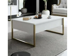 Mesa De Centro|Dmora Mesa de café Dgiagnon, Mesa baixa para café, Porta-revistas para sofá, Prateleira para sala de estar, 90x60h40 cm, e Dourado Branco