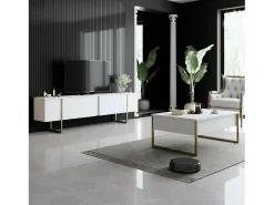 Mesa De Centro|Dmora Mesa de café Dgiagnon, Mesa baixa para café, Porta-revistas para sofá, Prateleira para sala de estar, 90x60h40 cm, e Dourado Branco