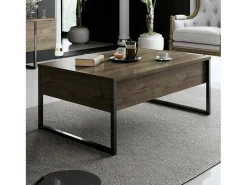 Dmora Mesa de café Dgiagnon, Mesa de café, Suporte de mesa para sofá, Prateleira, 90x60h40 cm, Noz e Preto^ Mesa De Centro