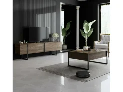 Dmora Mesa de café Dgiagnon, Mesa de café, Suporte de mesa para sofá, Prateleira, 90x60h40 cm, Noz e Preto^ Mesa De Centro