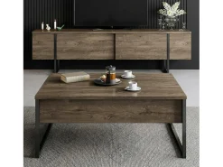 Dmora Mesa de café Dgiagnon, Mesa de café, Suporte de mesa para sofá, Prateleira, 90x60h40 cm, Noz e Preto^ Mesa De Centro
