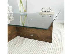 Dmora Mesa de café Dharasli, Mesa de café, Porta-revistas para sofá, Prateleira para sala, 90x90h35 cm, Nogueira^ Mesa De Centro
