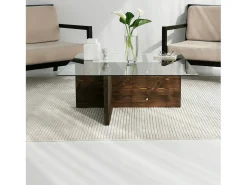 Dmora Mesa de café Dharasli, Mesa de café, Porta-revistas para sofá, Prateleira para sala, 90x90h35 cm, Nogueira^ Mesa De Centro