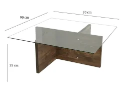 Dmora Mesa de café Dharasli, Mesa de café, Porta-revistas para sofá, Prateleira para sala, 90x90h35 cm, Nogueira^ Mesa De Centro