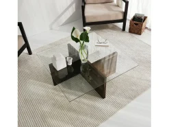 Dmora Mesa de café Dharasli, Mesa de café, Porta-revistas para sofá, Prateleira para sala, 90x90h35 cm, Nogueira^ Mesa De Centro