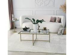 Mesa De Centro*Dmora Mesa de café Dionit, Mesa baixa para café, Suporte para sofá, Prateleira para sala de estar, 94x64h35 cm, Ouro Dourado