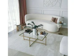 Mesa De Centro*Dmora Mesa de café Dionit, Mesa baixa para café, Suporte para sofá, Prateleira para sala de estar, 94x64h35 cm, Ouro Dourado