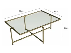 Mesa De Centro*Dmora Mesa de café Dionit, Mesa baixa para café, Suporte para sofá, Prateleira para sala de estar, 94x64h35 cm, Ouro Dourado