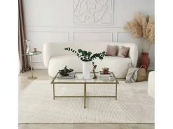 Mesa De Centro*Dmora Mesa de café Dionit, Mesa baixa para café, Suporte para sofá, Prateleira para sala de estar, 94x64h35 cm, Ouro Dourado