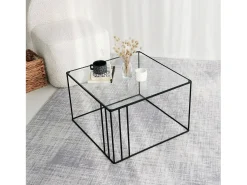 Best Dmora Mesa de café Dkaramok, Mesa de caféFè, Suporte para sofá, Prateleira para sala de estar, 55x55h36 cm, Preto