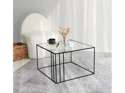 Best Dmora Mesa de café Dkaramok, Mesa de caféFè, Suporte para sofá, Prateleira para sala de estar, 55x55h36 cm, Preto