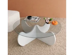 Mesa De Centro*Dmora Mesa de café Dlamonic, Mesa de caféÉ, Porta-revistas para sofá, Prateleira para sala de estar, 90x90h30 cm, Branco