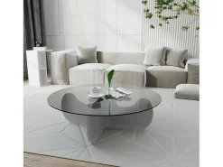 Mesa De Centro*Dmora Mesa de café Dlamonic, Mesa de caféÉ, Porta-revistas para sofá, Prateleira para sala de estar, 90x90h30 cm, Branco