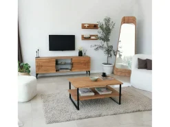 Mesa De Centro|Dmora Mesa de café DlionetT, Mesa baixa para café, Porta-revistas para sofá, Prateleira para sala de estar, 85x60h40 cm, Carvalho Castanho