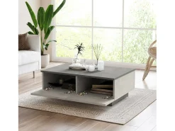 New Dmora Mesa de café Dlucches, Mesa de café, Suporte de sofá, Prateleira de sala, 90x60h32 cm, Prata e Antracite Prateado