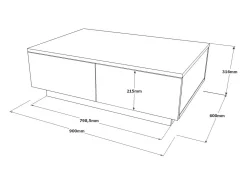 New Dmora Mesa de café Dlucches, Mesa de café, Suporte de sofá, Prateleira de sala, 90x60h32 cm, Prata e Antracite Prateado