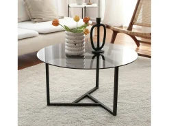 Mesa De Centro|Dmora Mesa de café Dmaccopp, Mesa de café, Porta-revistas para sofá, Prateleira para sala, 75x75h42 cm, Torta e Preto Cinzento