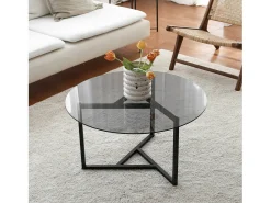 Mesa De Centro|Dmora Mesa de café Dmaccopp, Mesa de café, Porta-revistas para sofá, Prateleira para sala, 75x75h42 cm, Torta e Preto Cinzento