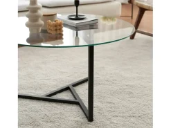 Outlet Dmora Mesa de café Dmaccopp, Mesa baixa para café, Suporte para sofá, Prateleira para sala, 75x75h42 cm, e Transparente Preto