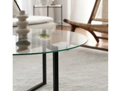 Outlet Dmora Mesa de café Dmaccopp, Mesa baixa para café, Suporte para sofá, Prateleira para sala, 75x75h42 cm, e Transparente Preto