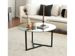 Outlet Dmora Mesa de café Dmaccopp, Mesa baixa para café, Suporte para sofá, Prateleira para sala, 75x75h42 cm, e Transparente Preto