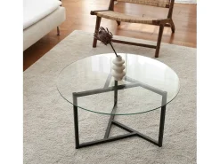 Outlet Dmora Mesa de café Dmaccopp, Mesa baixa para café, Suporte para sofá, Prateleira para sala, 75x75h42 cm, e Transparente Preto